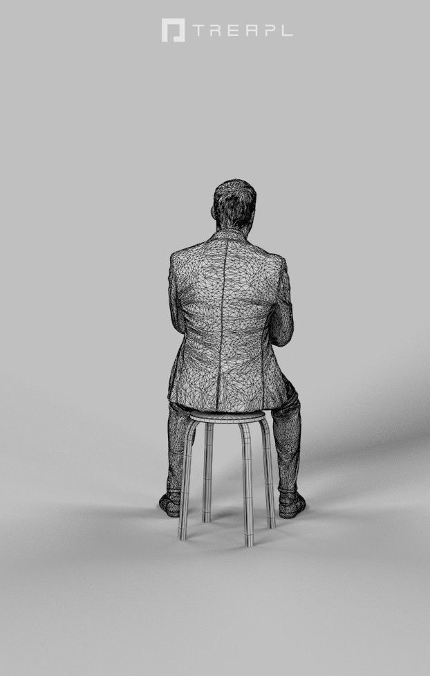 Portrait Casual Smart Man In A Black Jacket Sitting And Clapping 3D model_8