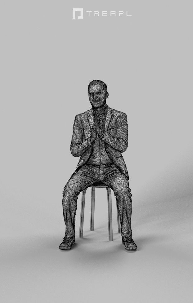 Portrait Casual Smart Man In A Black Jacket Sitting And Clapping 3D model_7