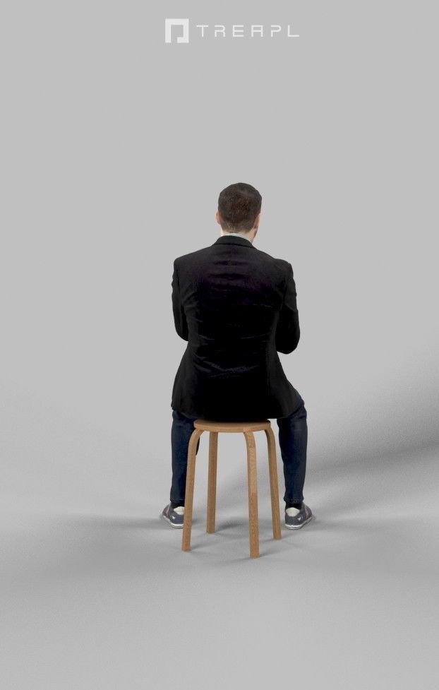Portrait Casual Smart Man In A Black Jacket Sitting And Clapping 3D model_4