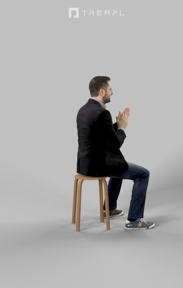 Portrait Casual Smart Man In A Black Jacket Sitting And Clapping 3D model_3