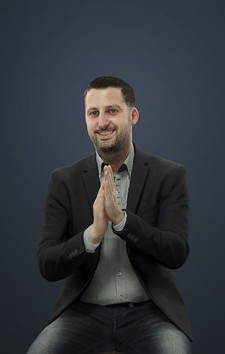Portrait Casual Smart Man In A Black Jacket Sitting And Clapping 3D model