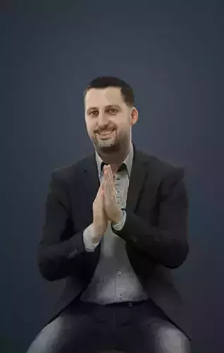 Portrait Casual Smart Man In A Black Jacket Sitting And Clapping 3D model