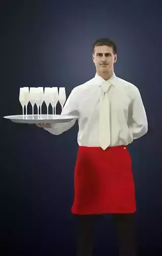 Romance A Waiter Holding A Tray Of Champagne Glasses 3D model