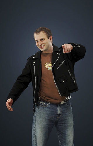 Victory Casual Man In Black Leather Jacket And Pointing 3D model