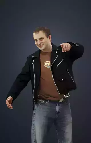 Victory Casual Man In Black Leather Jacket And Pointing 3D model