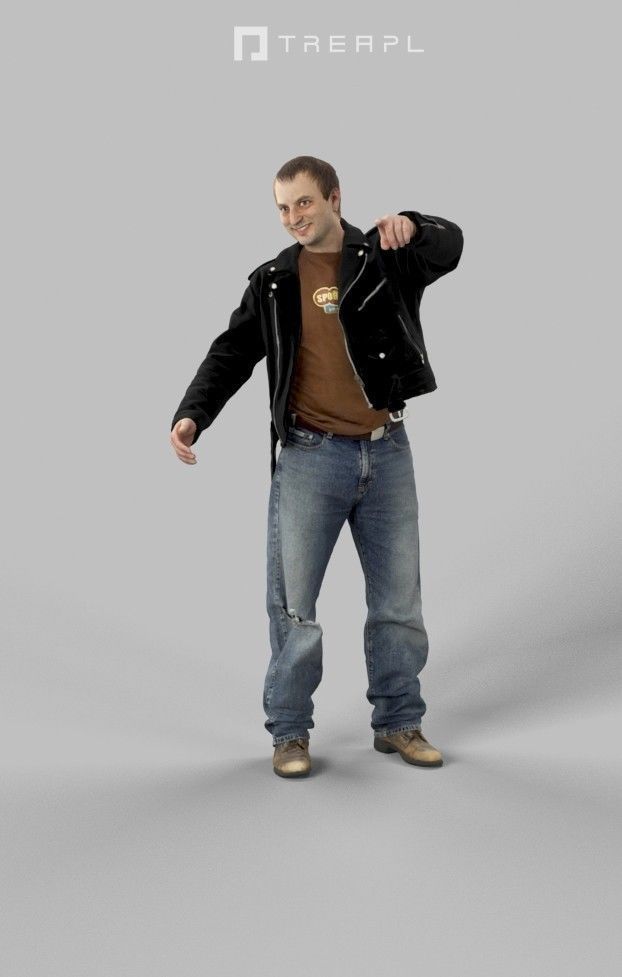 Victory Casual Man In Black Leather Jacket And Pointing 3D model_3
