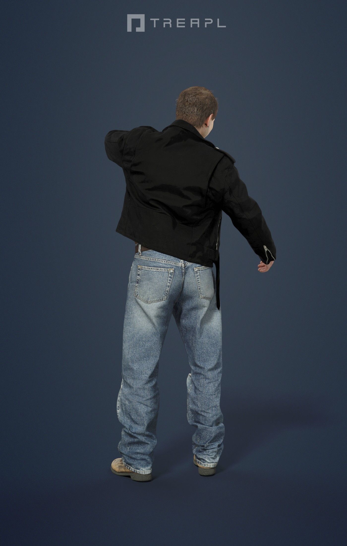 Victory Casual Man In Black Leather Jacket And Pointing 3D model_2