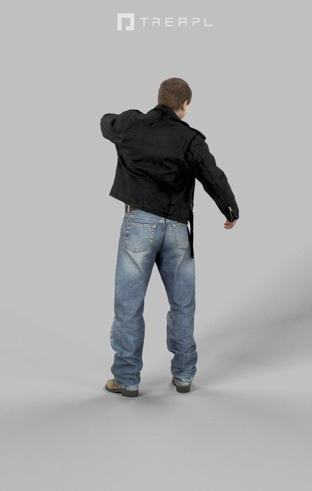 Victory Casual Man In Black Leather Jacket And Pointing 3D model_6