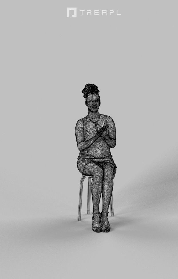 Yearn Fancy Dress Woman In White Dress Clapping And Sitting 3D model_7