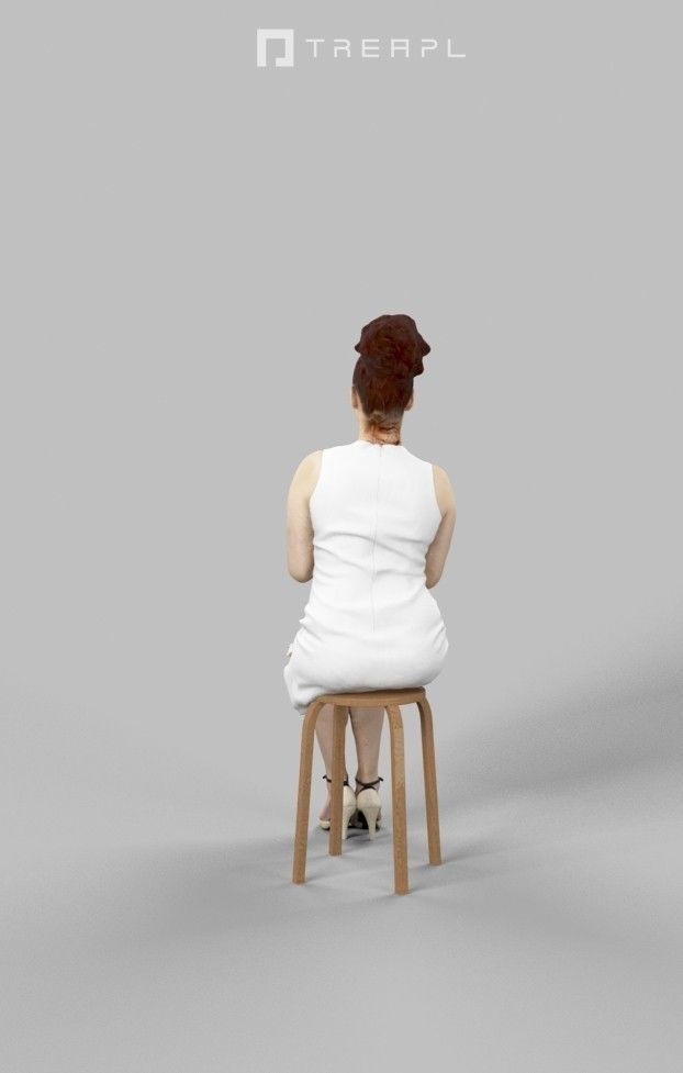 Yearn Fancy Dress Woman In White Dress Clapping And Sitting 3D model_4