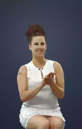 Yearn Fancy Dress Woman In White Dress Clapping And Sitting 3D model