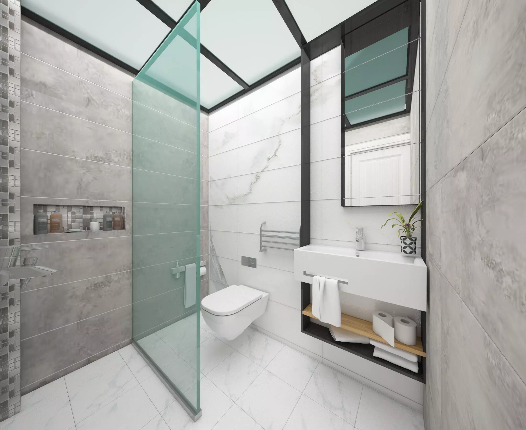 3d Bathroom model modern with glass shower 3D model_0