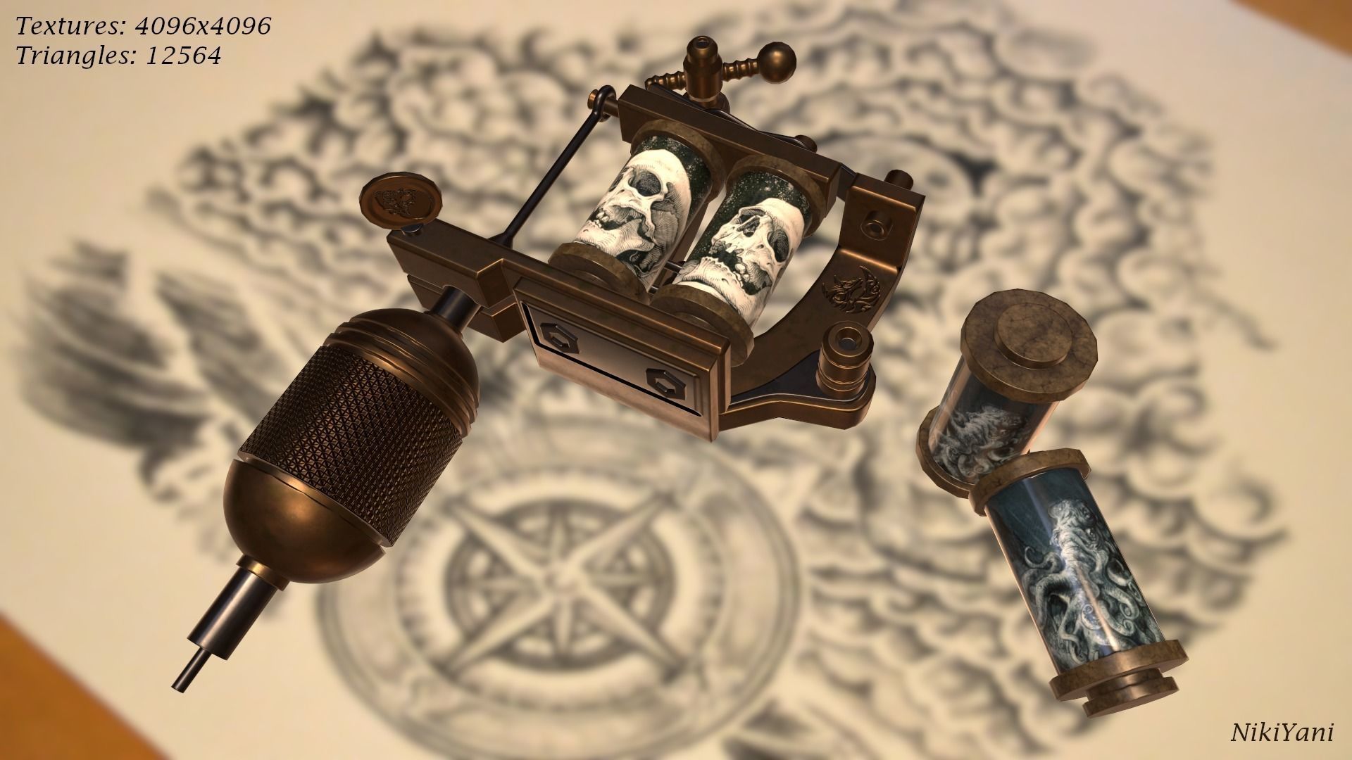 Tattoo machine Low-poly 3D model_0