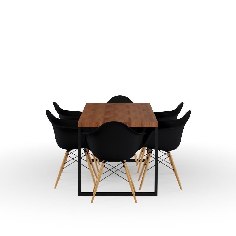 Rustic Table and Black Eames Chair 3D model_5