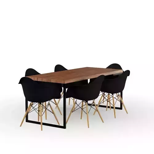 Rustic Table and Black Eames Chair