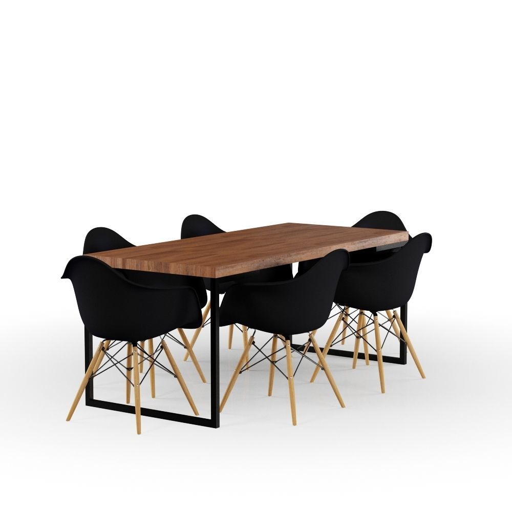 Rustic Table and Black Eames Chair 3D model_8