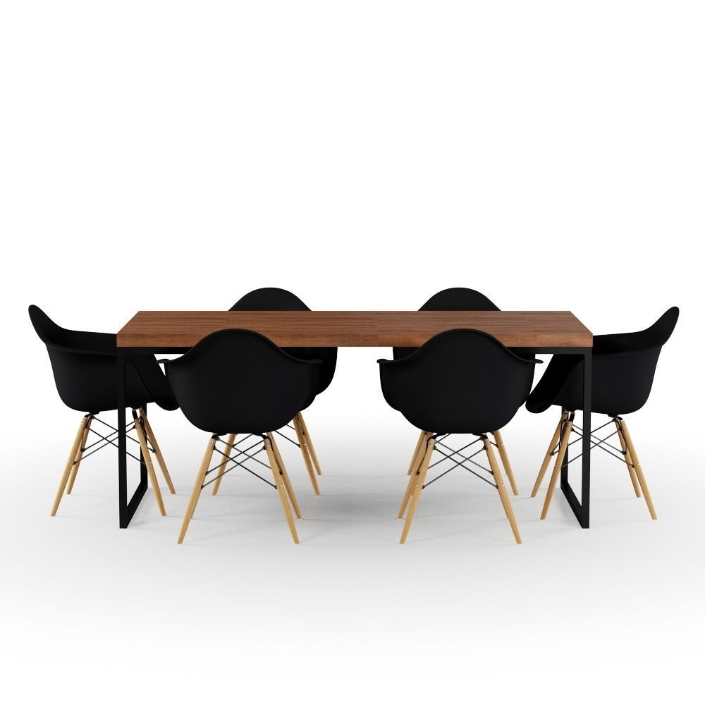 Rustic Table and Black Eames Chair 3D model_4