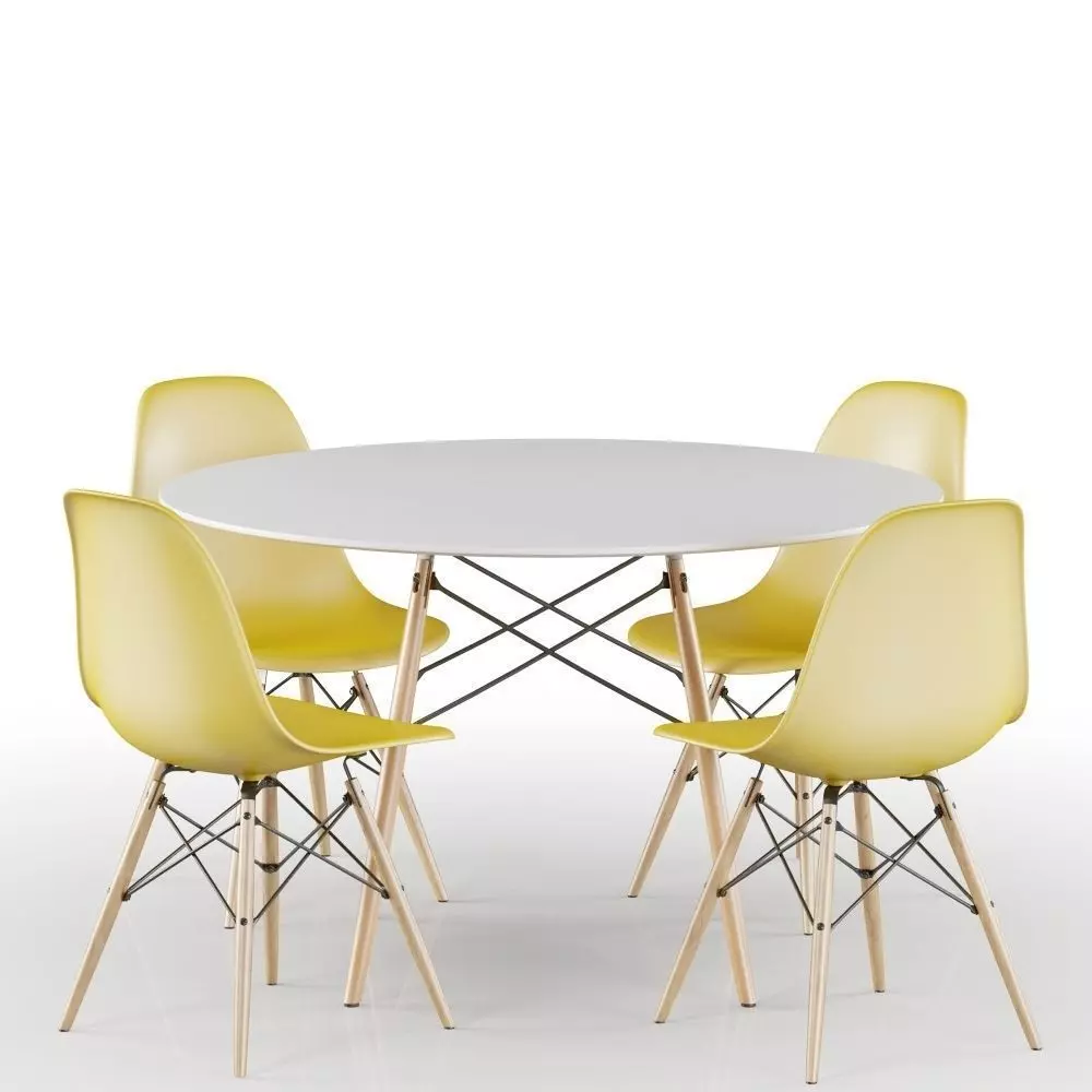 Yellow Eames Set Table and Chairs 3D model_0