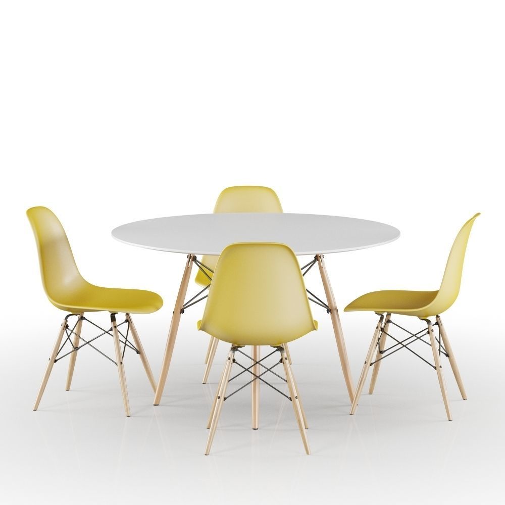 Yellow Eames Set Table and Chairs 3D model_1