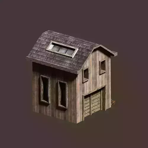 Old Wooden Village House Low-poly 3D model 4K