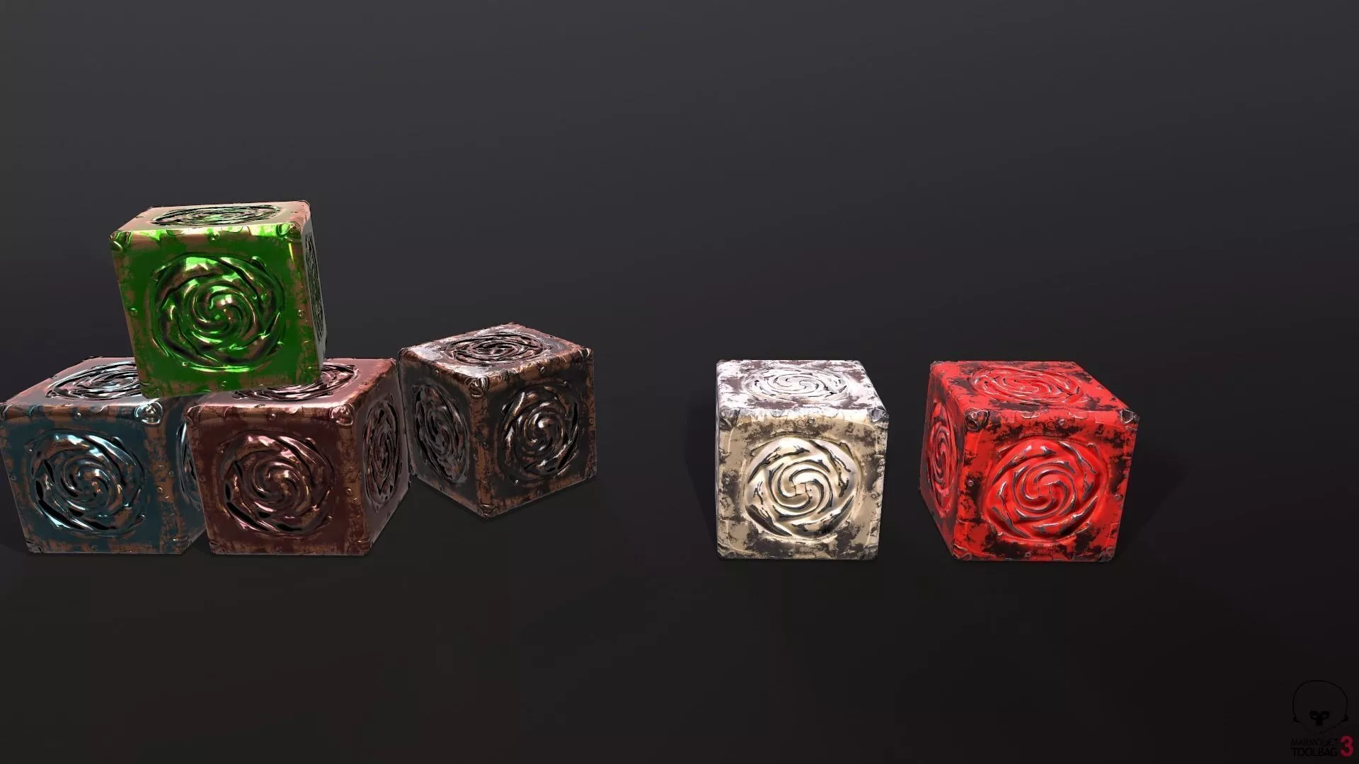 Metallic painted cubes for a 2D platformer Low-poly 3D model
