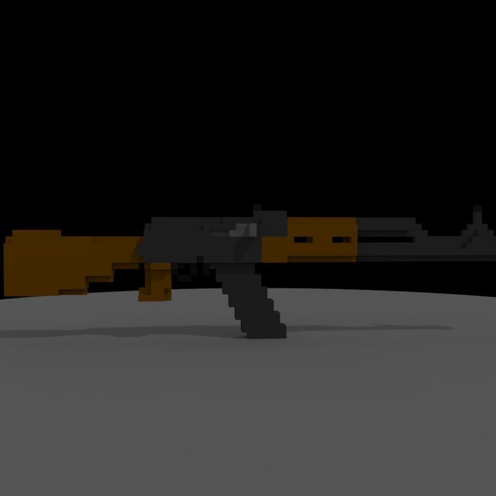 VOXEL AK47 Low-poly 3D model_2