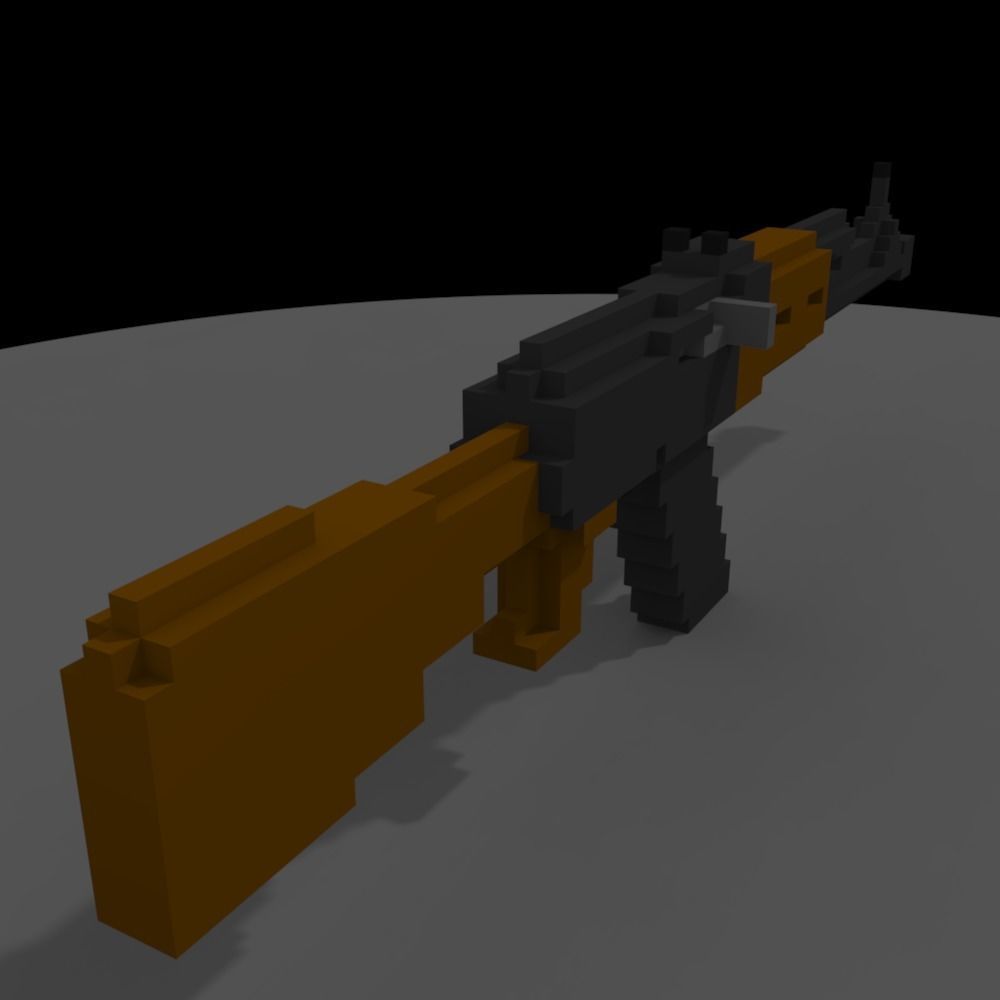 VOXEL AK47 Low-poly 3D model_1