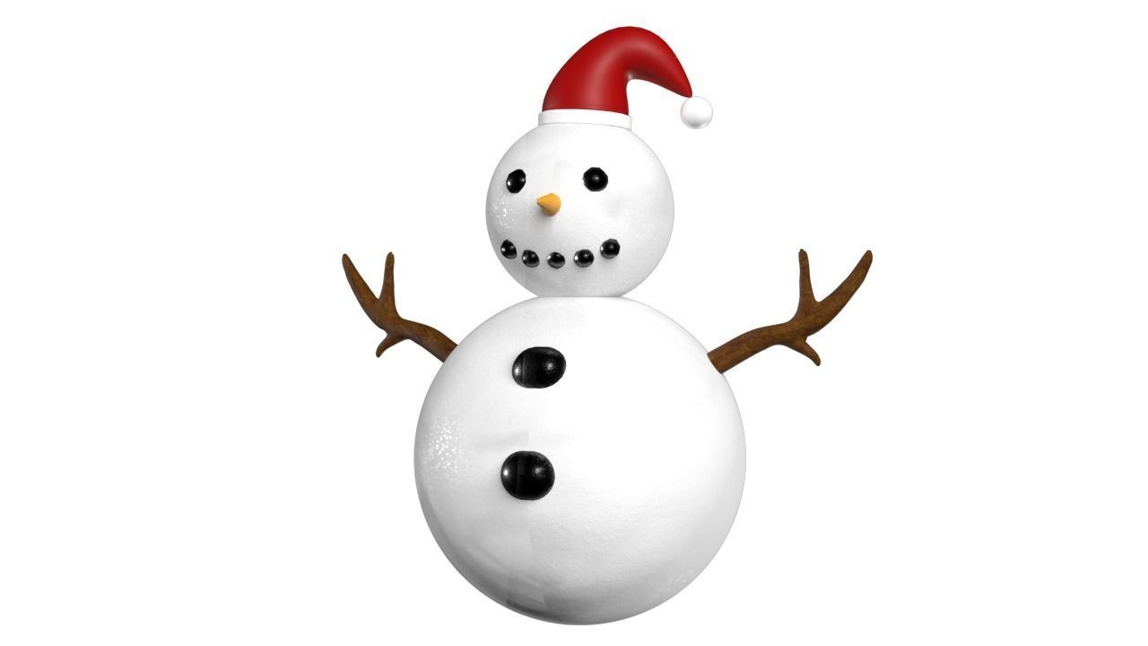 SnowMan wearing santa hat Low-poly 3D model_1