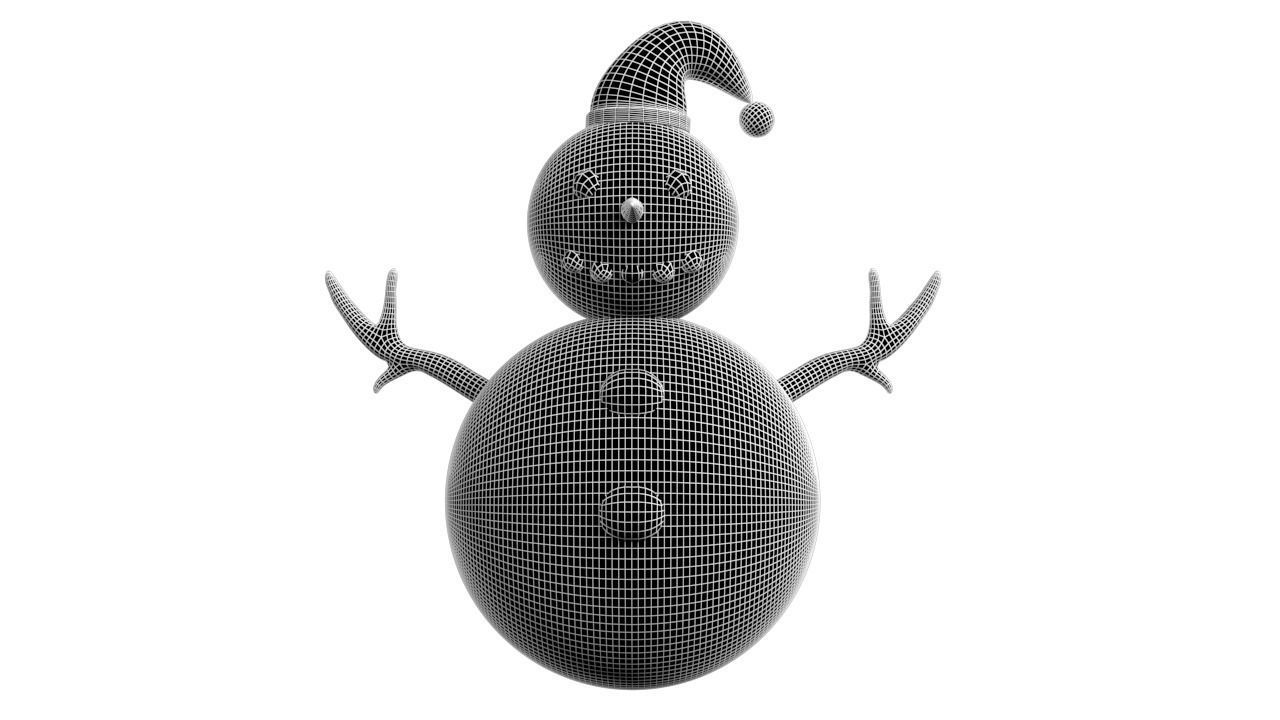 SnowMan wearing santa hat Low-poly 3D model_6