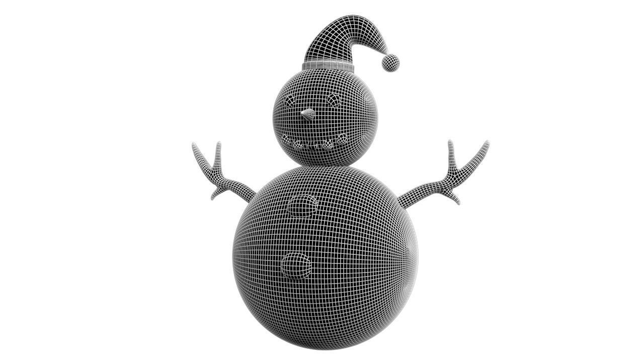SnowMan wearing santa hat Low-poly 3D model_5