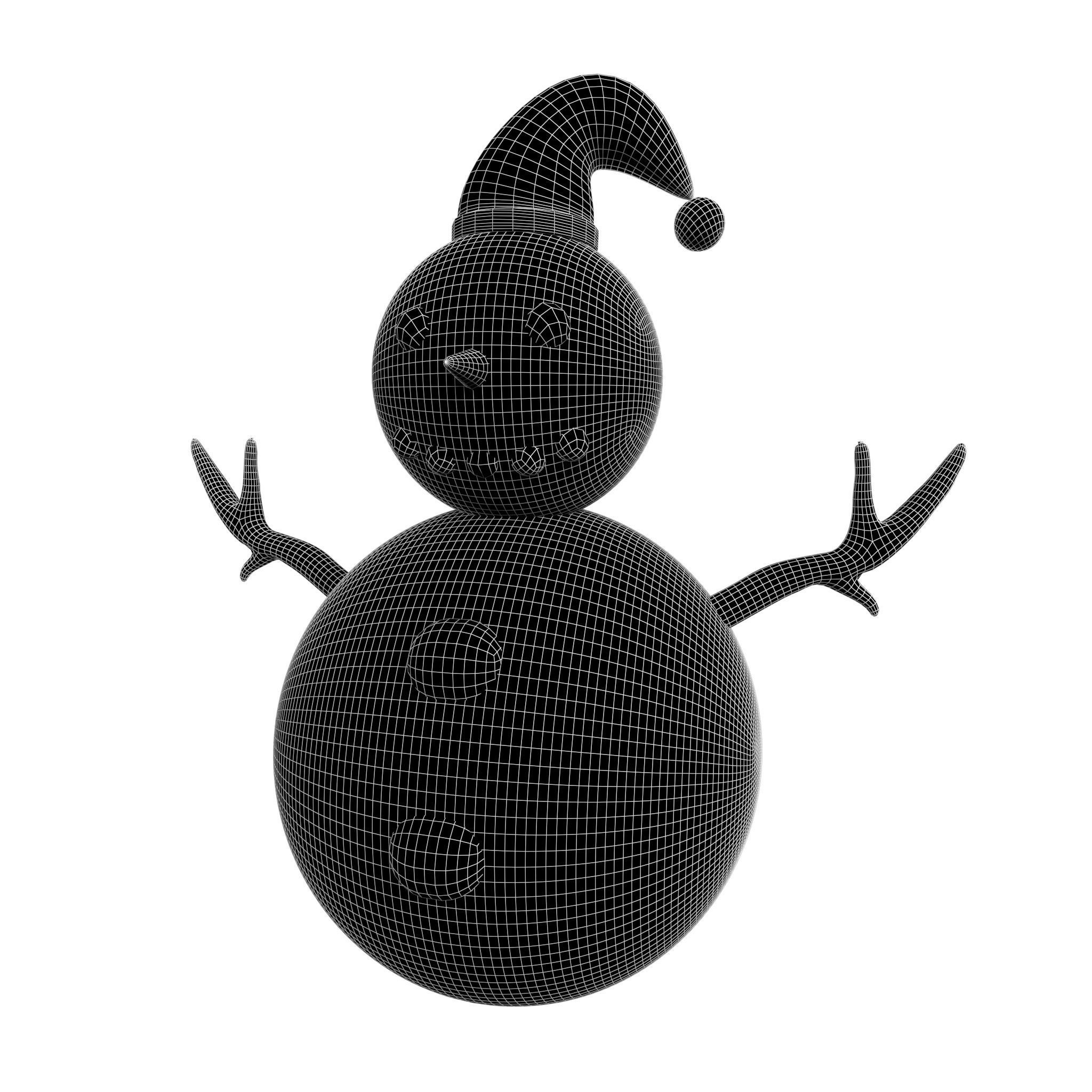 SnowMan wearing santa hat Low-poly 3D model_4