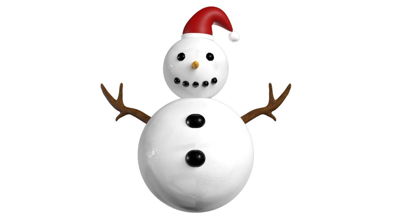 SnowMan wearing santa hat Low-poly 3D model_2