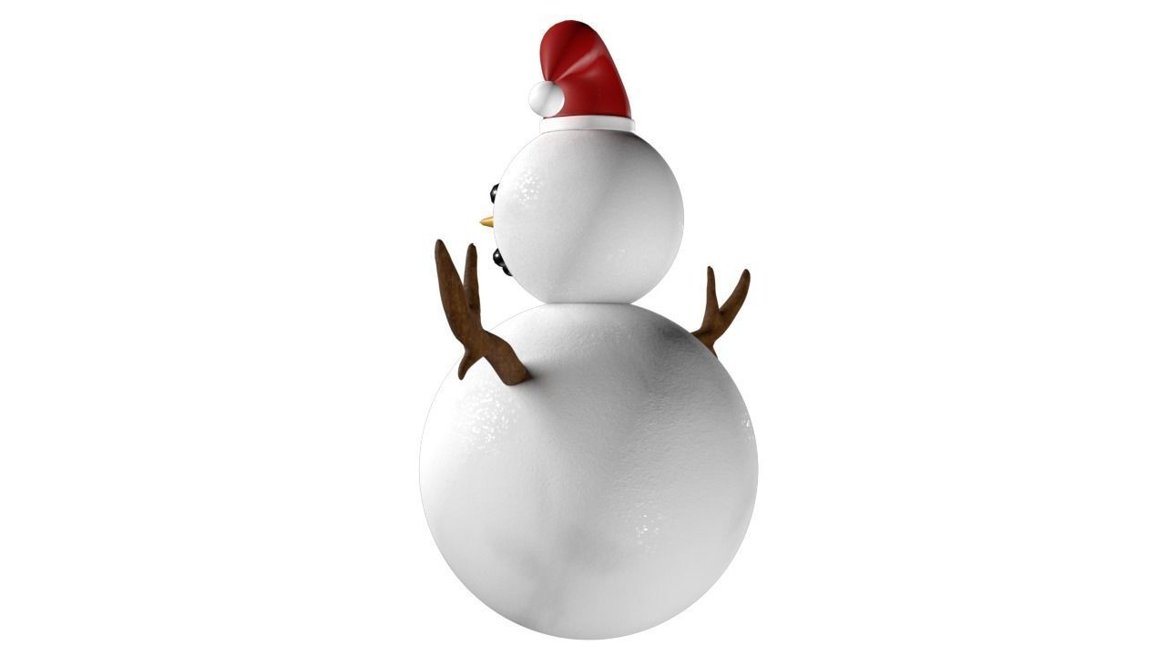 SnowMan wearing santa hat Low-poly 3D model_3