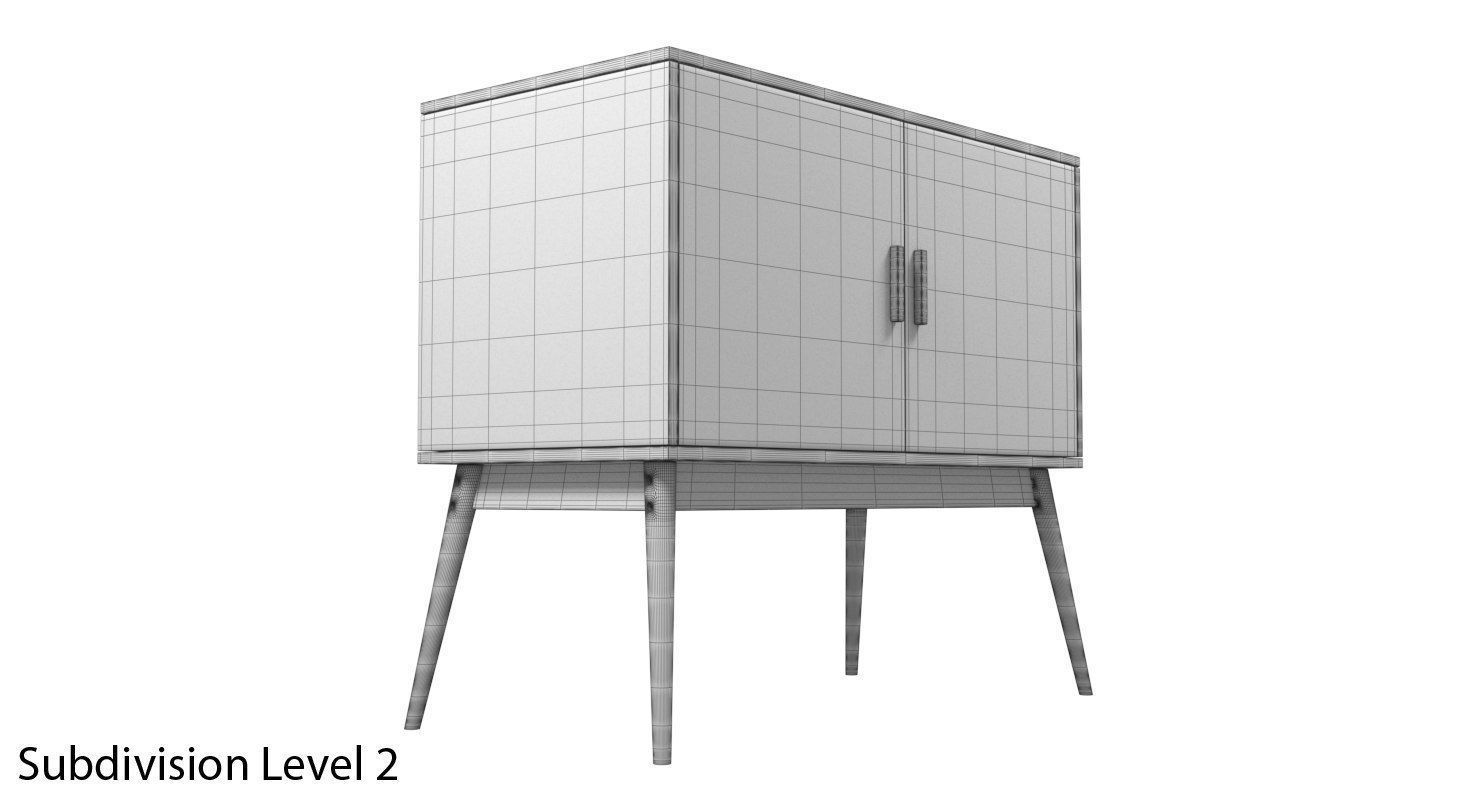 Retro Style Wooden Storage Sideboard Low-poly 3D model_18