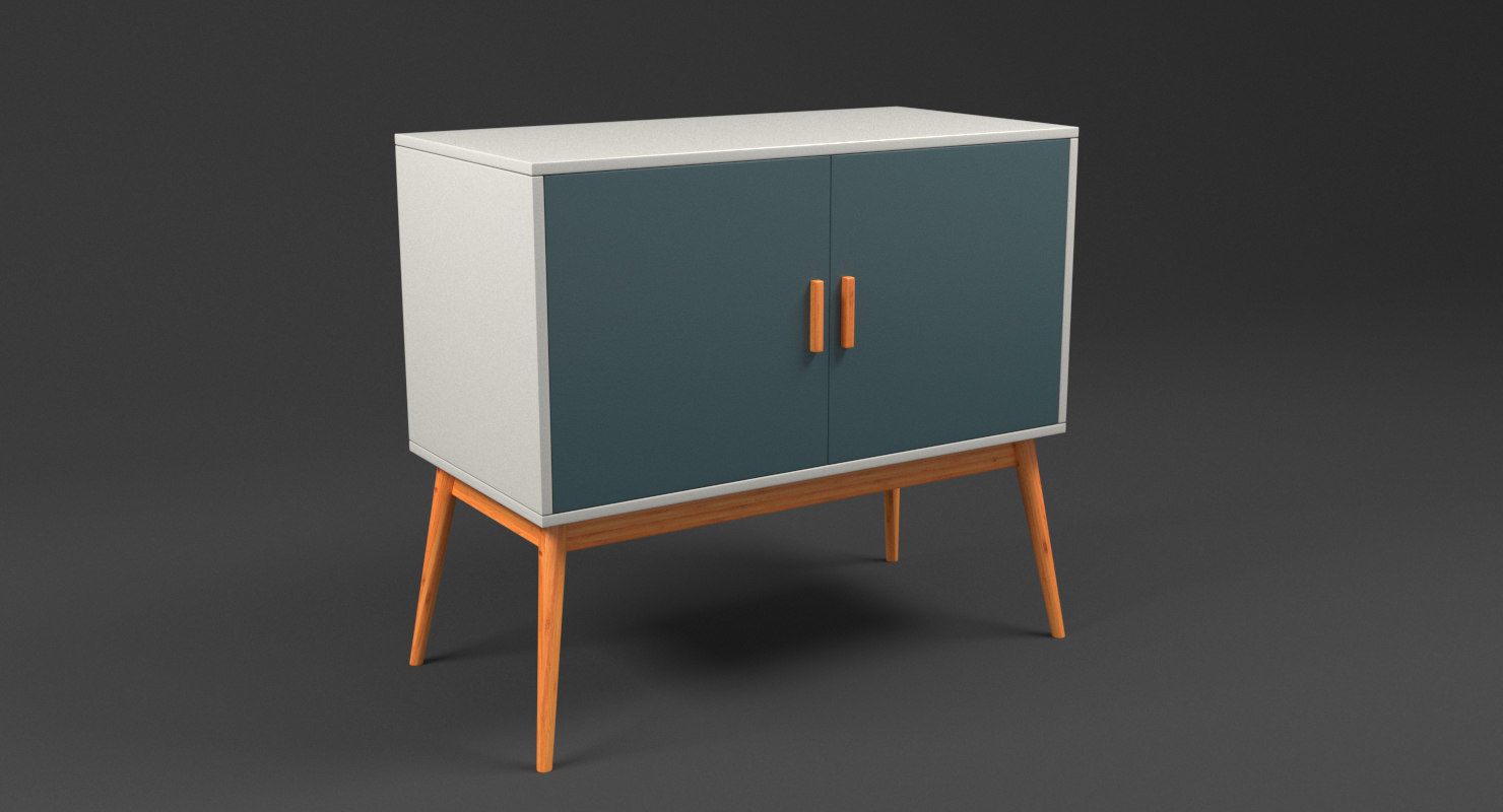Retro Style Wooden Storage Sideboard Low-poly 3D model_1