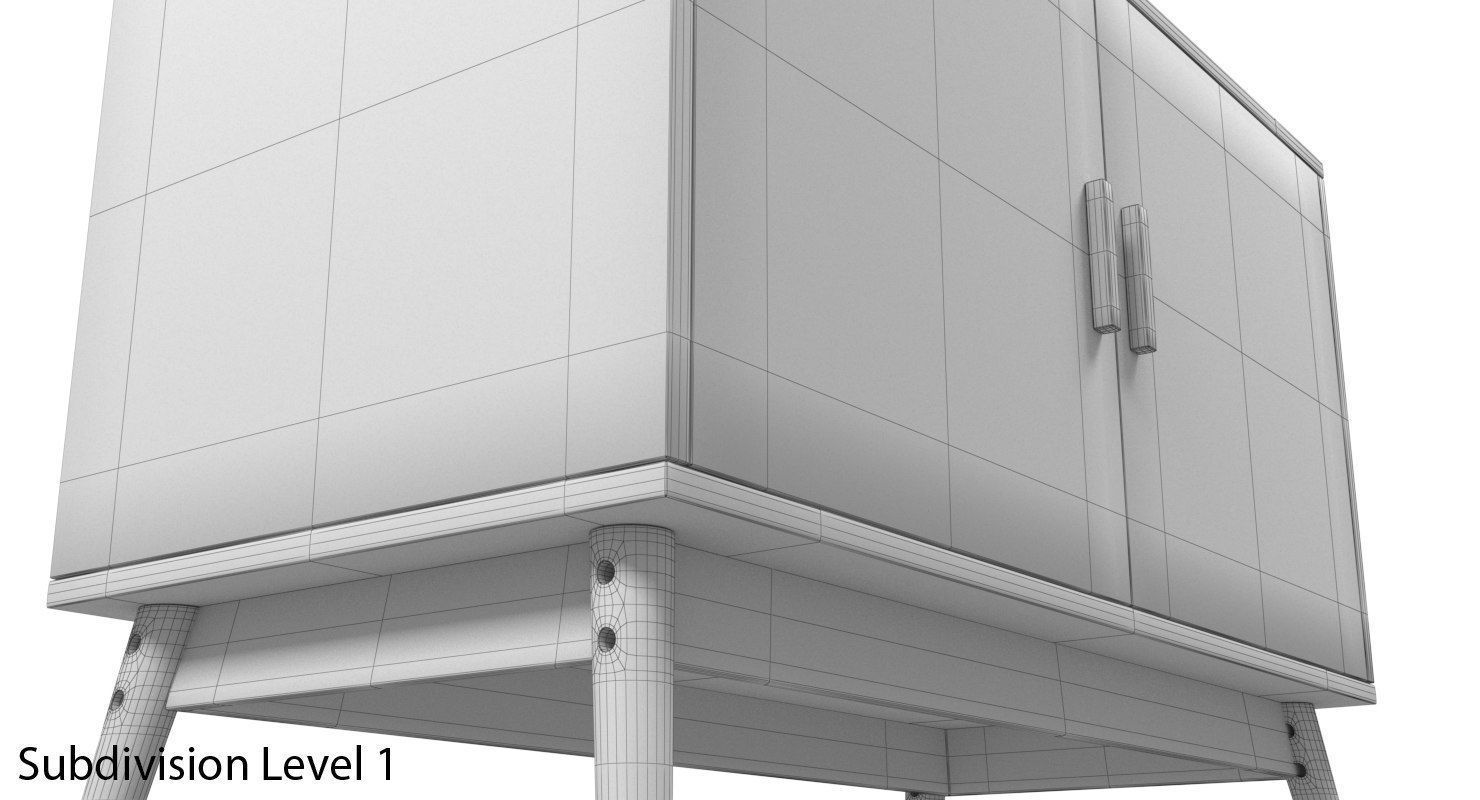 Retro Style Wooden Storage Sideboard Low-poly 3D model_14