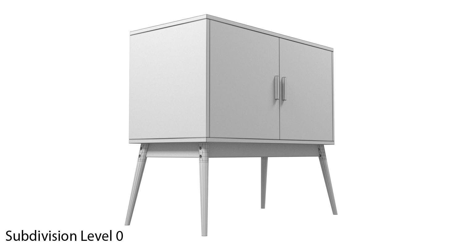Retro Style Wooden Storage Sideboard Low-poly 3D model_17