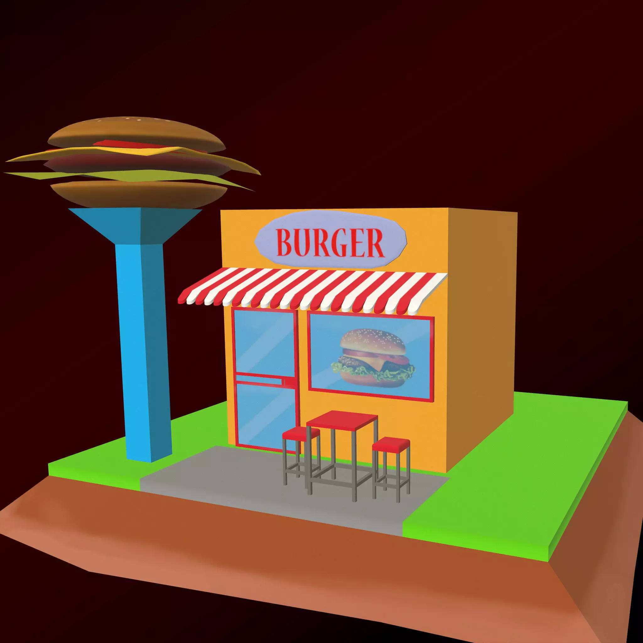 Burger Shop Free low-poly 3D model