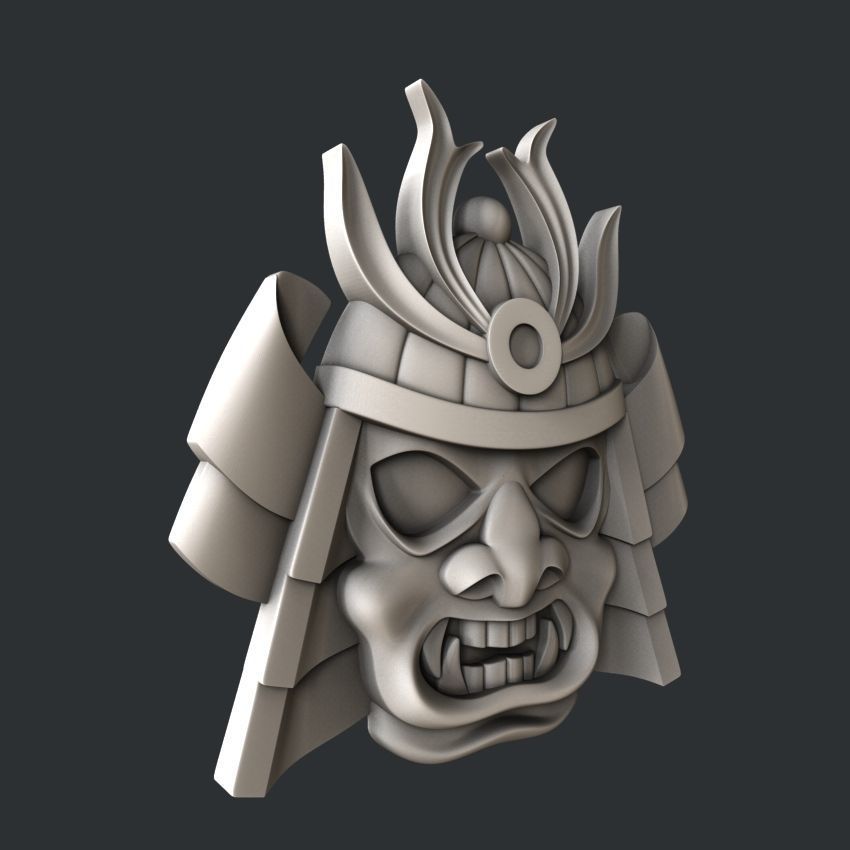 3d STL models for CNC or 3d printer Samurai mask relief 3D print model_11
