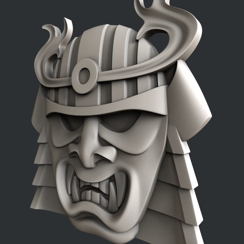 3d STL models for CNC or 3d printer Samurai mask relief 3D print model_17