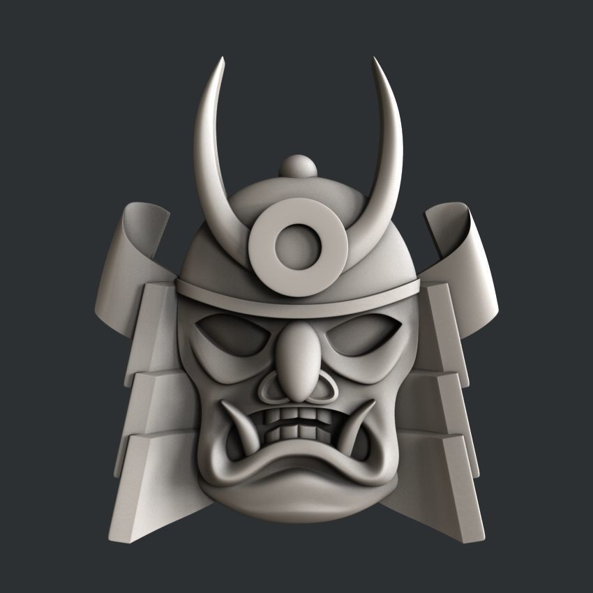 3d STL models for CNC or 3d printer Samurai mask relief 3D print model_5