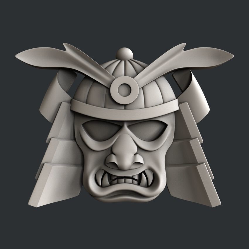 3d STL models for CNC or 3d printer Samurai mask relief 3D print model_10