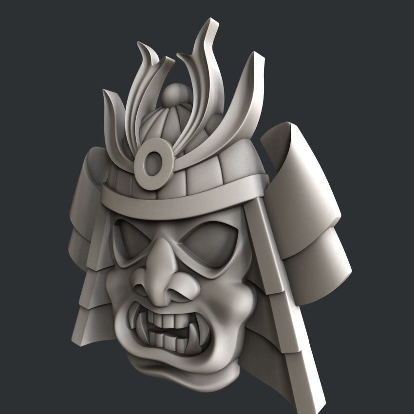 3d STL models for CNC or 3d printer Samurai mask relief 3D print model_12