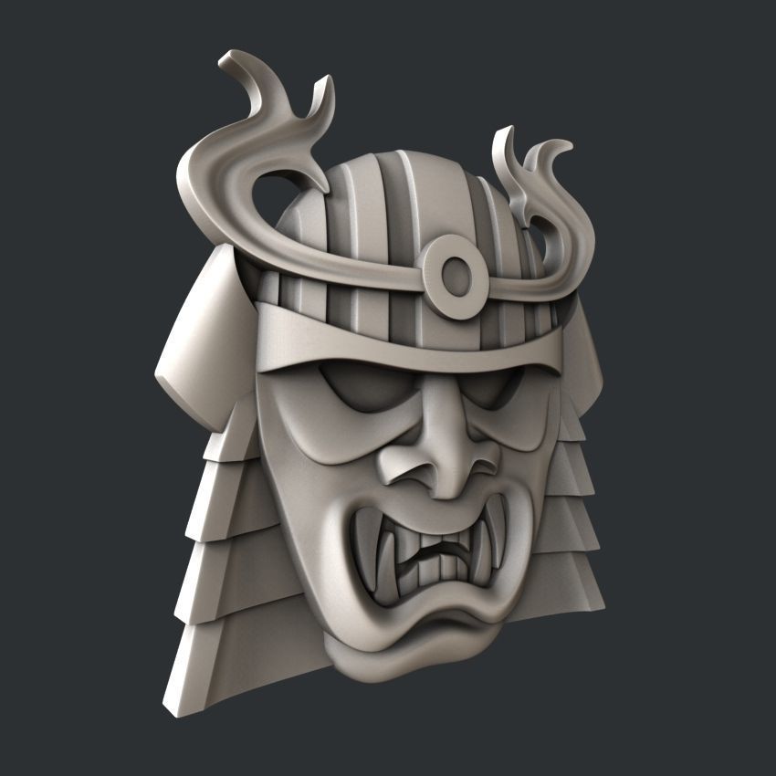 3d STL models for CNC or 3d printer Samurai mask relief 3D print model_16