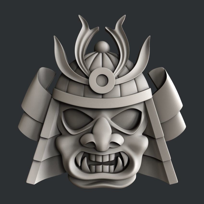 3d STL models for CNC or 3d printer Samurai mask relief 3D print model_15