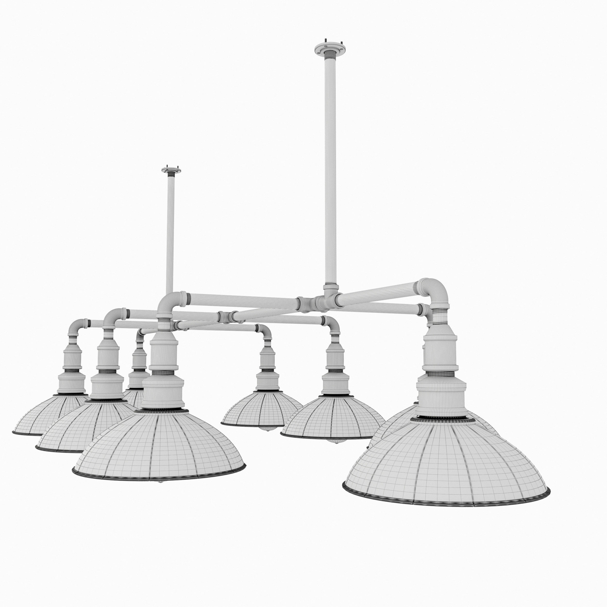 Chandelier industrial pendant light with five lamps 3D model_5