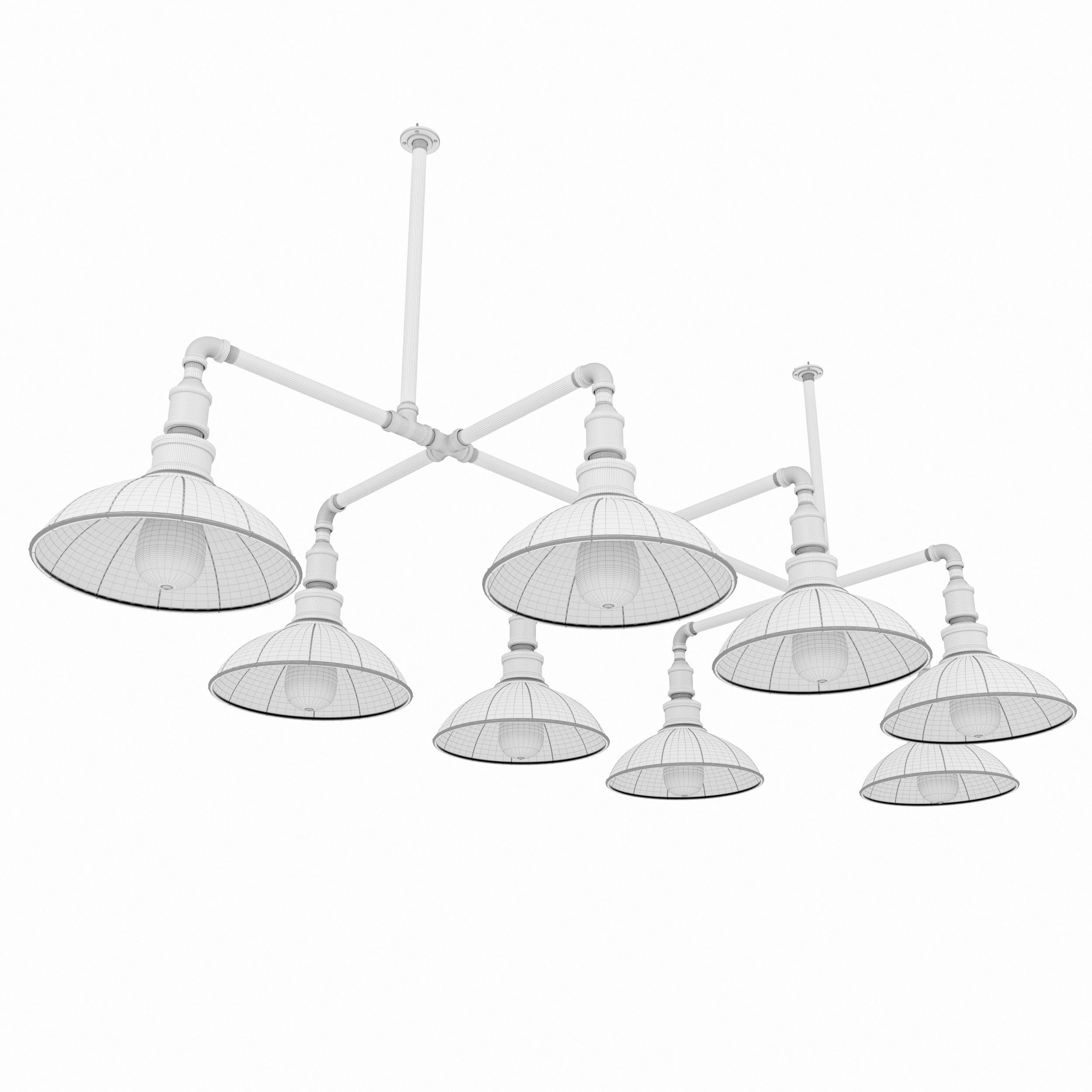 Chandelier industrial pendant light with five lamps 3D model_4