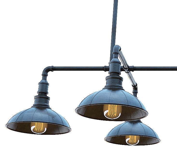 Chandelier industrial pendant light with five lamps 3D model_2