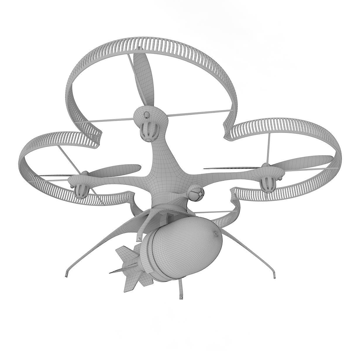 Military drone quadcopter with bomb 3D model_1