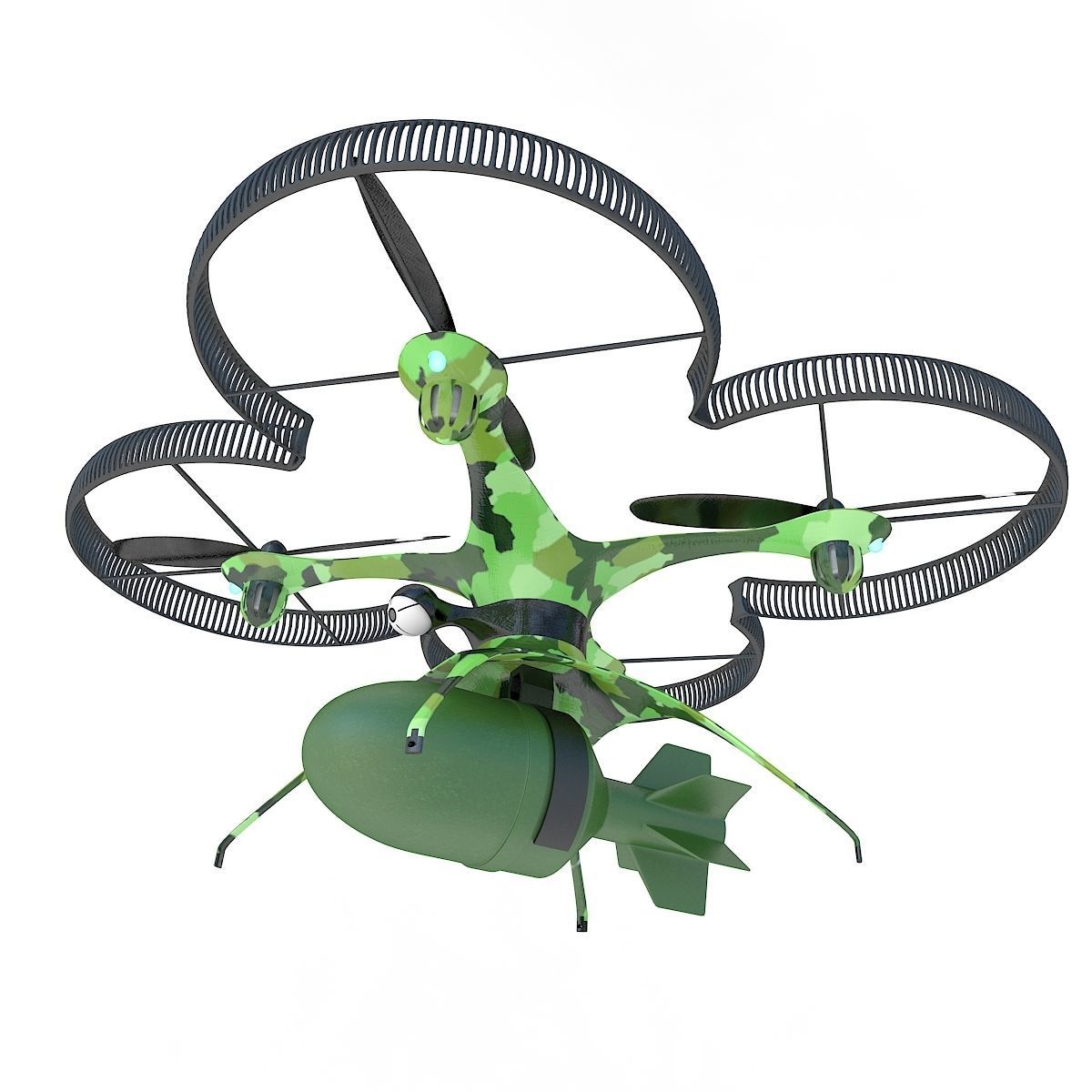 Military drone quadcopter with bomb 3D model_2